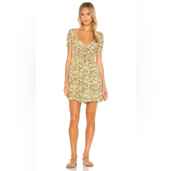 Free People Forget Me Not Mini Dress White & Yellow Ditsy Floral Print - Picture 4 of 6